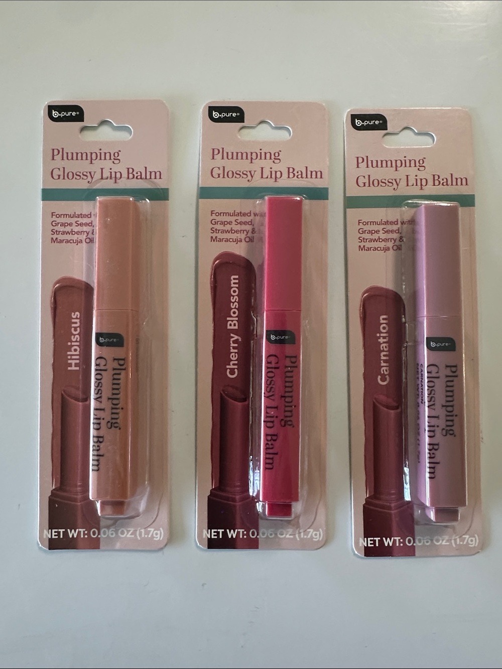 b.pure. Plumping Glossy Lip Balm Trio - Peach, Pink, Lilac
